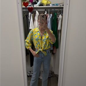 Zara Blue and Yellow Lemon Print Top